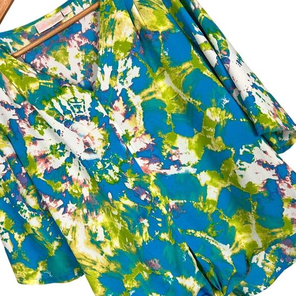 BELLE by KIM GRAVEL Women's M Blue Woven Tie-Dye Artsy Boho Waist Tie V-Neck Top - Picture 1 of 10